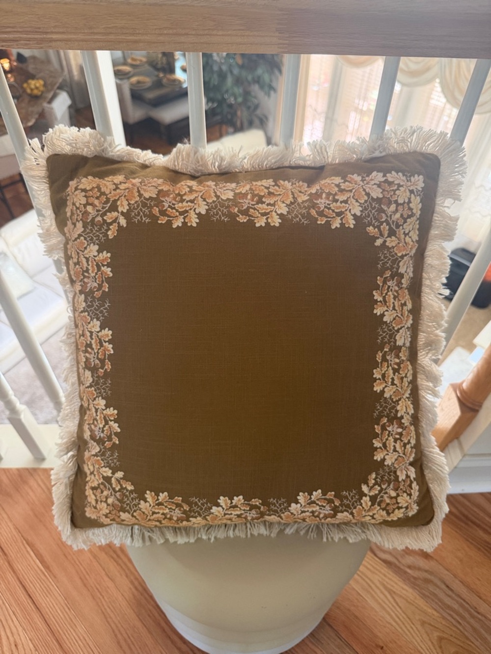 Threshold Olive Green Floral Fringe Throw Pillow Studio McGee